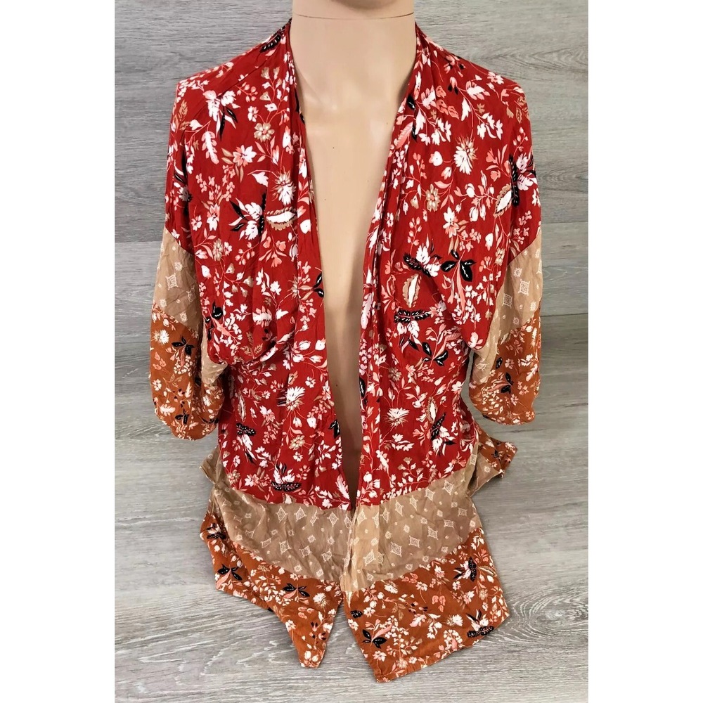 Michael Stars Los‎ Angeles Womens Kimono Wrap Red Floral Cover Up One Size